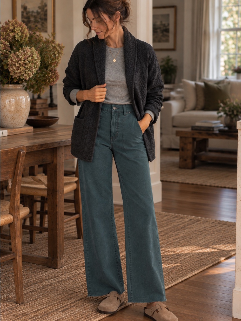 Marine Layer Bridget Wide Leg Pants Dark Teal 6